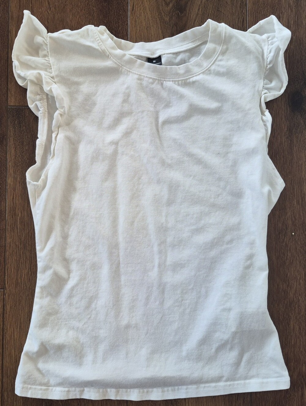 Shein White Tank Top with Ruffle Sleeves Sz M** runs small more like a Sz S**